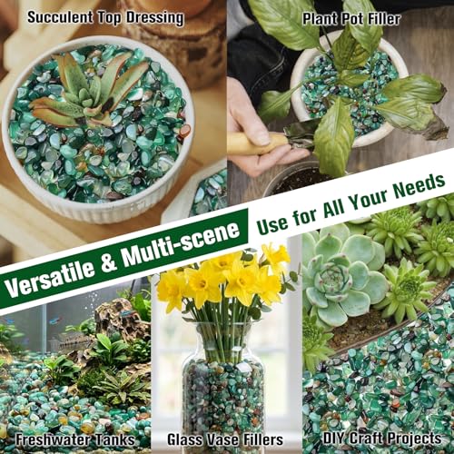 Halatool 8LB Green Agate Stones 0.35"- 0.6" Aquarium Gravel for Fish Tank Natural Landscaping Pebbles Decorative Polished Stones for Plants Home Decor DIY Handmade & Vase Filler - size: 8 LB, style: Green Pebbles