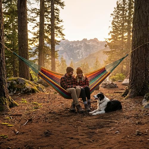 Sunnydaze Handwoven XXL Thick Cord Mayan Double Hammock for Outside - 625-Pound Capacity Heavy-Duty Outdoor Hammock - Multicolor - color: Multi-color