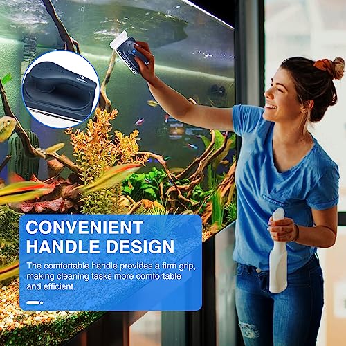 fishkeeper Aquarium Strong Magnetic Glass Cleaner Brush, Fish Tank Algae Magnet Cleaning Tool with 2 Detachable Scrapers, Mag Float Scrubber for 0.25-0.625Inch Glass and Acrylic Tanks - size: Large for Glass Thickness：1/4"-5/8"