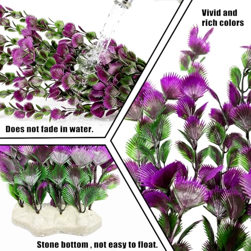 Large 15 inch Aquarium Plants 2 Pcs Artificial Water Seaweed for Fish Tank Decor Plastic Plant for Betta Shrimp About - color: Purple-15''(2pcs)