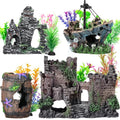 14 Pcs Aquarium Decorations Large Kit，Castle Fish Tank Bubbler Decorations，Starfish Barrel, Resin Cave Rock,Resin Material Sunken Ship,Aquarium Plants Large Fish Bowl Ornaments