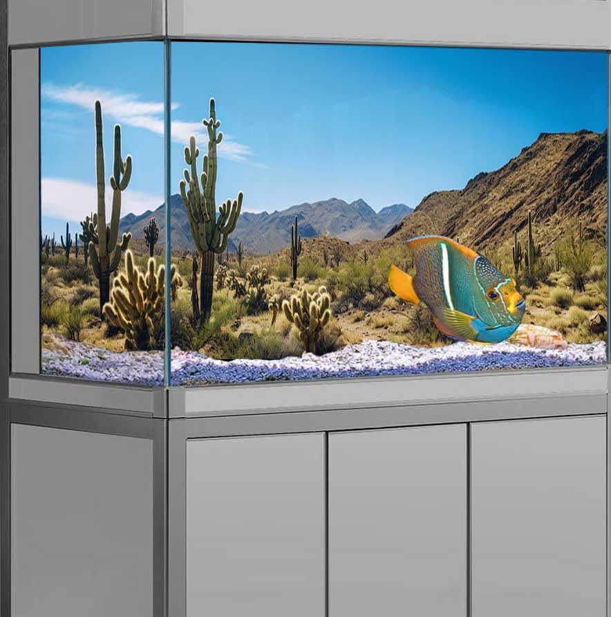 Reptile Habitat Background, Retro Desert Oasis Cactus Terrarium Background 30X12 in Background with 8 EVA Double-Sided Tape - color: desert01, size: 30X12in/75X30cm