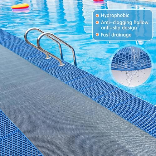 Tondiamo Pool Mat Non Slip Drainage Mats Swimming Pool Floor Deck Mats Rugs PVC Splash Mesh Hollow Doormat Roll for Outdoor Indoor Patio Restaurant Garage Kitchen Bathroom Safety(1 x 30 ft,Blue) - color: Blue, size: 1 x 30 ft