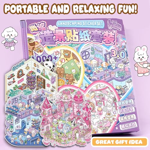 3D Sticker Scene Book for Adults, 20pcs DIY House Stickers Therapy Stress Relief DIY Craft with 2 Tweezers, Creative Funny Gift for Christmas - color: B2-box-20sets