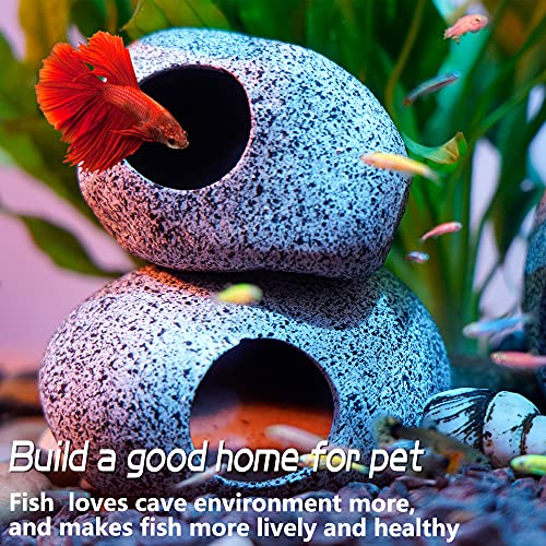 Aquarium Decorations Cave Fish Tank Accessories Rock Decor for Shrimp Cichlid Hiding Breeding Small Fish Bowl Hide Decoration Betta Toys Hideout Stones House（Medium） - size: Medium (1 Piece)