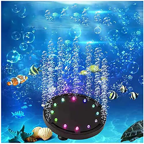 4.92 inch 12 LEDs Fish Tank Light, Bubbler Stone, LED Aquarium Lights, Air Stone Disk, Submersible Fish Tank Aquarium Decorations Accessories, Underwater Round Small Bubbles Lamp for air Pump
