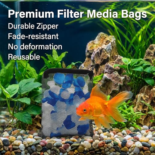CIATBYYJ 16 Pack Aquarium Filter Media Bags with Zipper, Fish Tank Media Mesh Filter Bag, Reusable Fine Mesh Bag for Activated Carbon, Bio Balls, Ceramic Rings - Net Hole 1-2mm, (7.8" x 5.9")