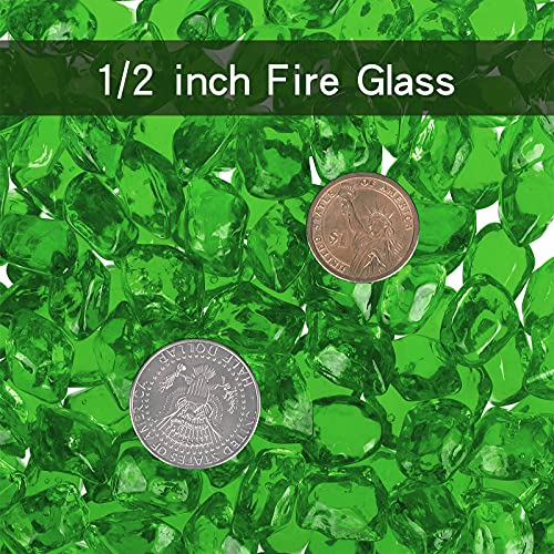 Onlyfire 1/2-Inch Polygon Fire Glass, 10 Pound Pack Glass Rock for Fireplace Fire Pit & Lanscaping, High Luster Green - color: Green, size: 1/2 inch