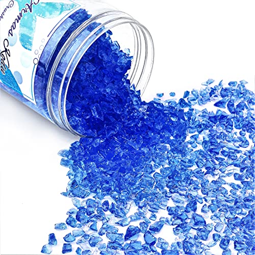 1.5 lb Cobalt Blue Crushed Glass for Resin Art and Crafts, 3-6mm Chunky Broken Glass Pieces, Solid Color Irregular Shards for Geode, Vase Filler, Aquarium Decor & DIY Crafts - color: Cobalt Blue