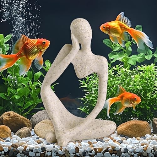 Fish Aquarium Decor Ornaments Sandstone Thinker Statue Minimalist Fish Tank Decorations Small Accessories Resin Abstract Home Decor Fish Toy for Betta Cichlid Goldfish Shrimps Hermit Crabs Turtle - color: Left Thinking
