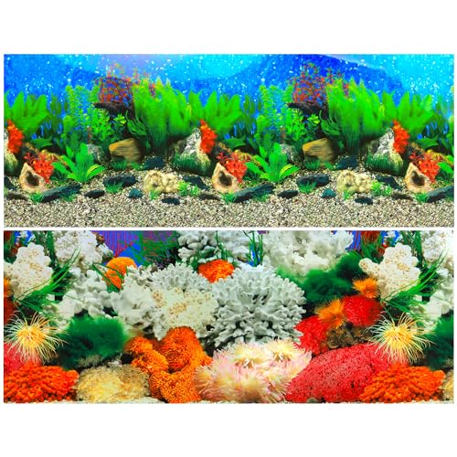 Lainrrew Aquarium Background Poster HD, Dual-Sided Water Plants & Fish Tank Landscape, 16"x40", Vivid Marine Life, Waterproof Scenery, Easy to Install, Durable Tank Decor (Type7) - color: Type7