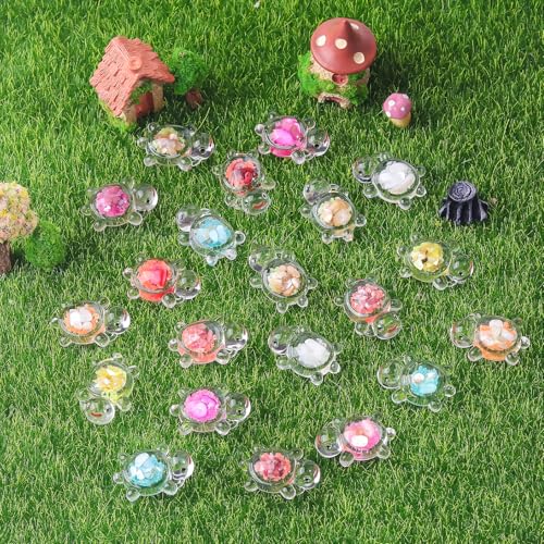Anboor 30PCS Small Resin Turtle with 1 Pc Suitcase Boxes, Luminous Mini Resin Animals to Hide Sea Turtles Glow in The Dark Figurines for Fairy Garden Dollhouse Aquarium Decor (Seashells) - style: 30 Pcs Seashells