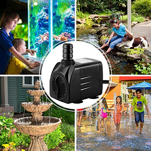 CWKJ Fountain Pump, 400GPH Submersible , Durable 25W Outdoor Water Pump with 6.5ft Power Cord, 3 Nozzles for Aquarium, Pond, Fish Tank, Water Pump Hydroponics, Backyard Fountain