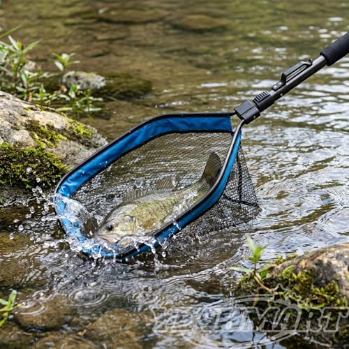 Yeahmart Floating Fishing Landing Net for Fresh & Saltwater, Foldable Telescopic Pole with Rubber Coated Mesh, Portable Collapsible Fish Net Gear for Kayak Boat Trout Bass, Blue, 31.5/39.3/47.2 inch - size: 39.3" Total Length (Telescopic Handle)
