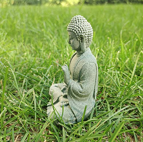 livelyfish Meditating Buddha Statue Natural Sandstone Buda Sculptures for Fish Tank Aquarium Decorations Home Zen Garden Bonsai Ornament Decor, Gifts (Fearless-Small) - size: B-Small