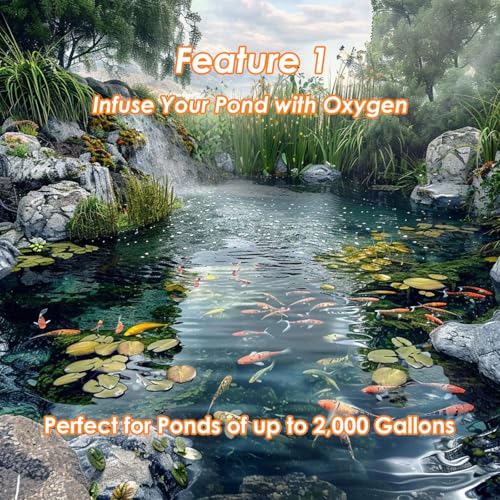 Pond Aeration Kit Pond Aerator Pump with Check Valves Air Stones Airline Tubing, All-in-1 Pond Air Pumps for Outdoor Ponds up to 2000 Gallon