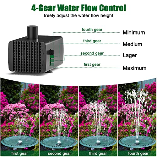Bird Bath Fountains, Upgraded 24-Hours Working Bird Bath Fountain Pump with Light & 7 Nozzle, 16.4Ft Power Cord & Adapter, Adjustable Water Pump for Garden, Fish Tank, Outdoor (Colorful) - color: Colorful Lights-electric Powered