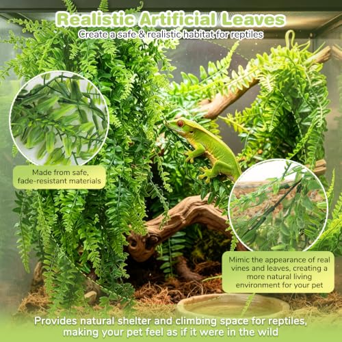 PINVNBY 8 PCS Reptile Plants Terrarium Decor Hanging Fake Vines with Suction Cup Artificial Leaves Bearded Dragon Tank Accessories for Lizards Geckos Snake Hermit Crab - size: 8PCS