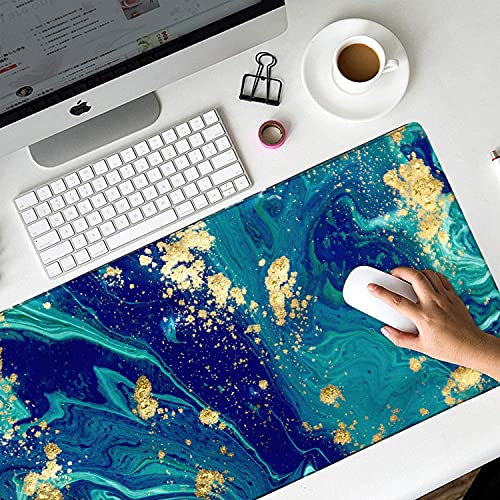 iCasso Extended Gaming Mouse Pad (35.4x15.7 in), Large Non-Slip Rubber Base Mousepad with Stitched Edges, Waterproof Keyboard Mouse Mat Desk Pad for Work, Game, Office, Home - Blue Marble - XXL - color: Blue Marble