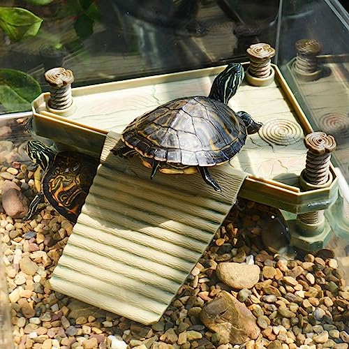 Keedolla Small Aquatic Turtle Pier Floating Dock Basking Platform Area for Aquarium Fish Tank, Decorative Aquarium Turtle Reptile Basking Platform with Ramp Ladder - size: Small - 10 gallon or larger fish tank