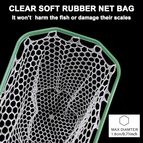 Aventik Fly Floating Fishing Net Carbon Fiber Landing Trout Net Light Weight Clear Rubber Ghost Net Catch & Release - color: green