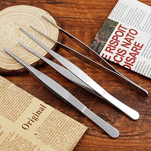Bonsicoky 4Pcs 8 Inch Stainless Steel Tweezers, Long Tweezers with Precision Serrated Straight Tips, Non-slip Multitool Tweezer for Cooking, Repairing, Medical, Garden - size: 8" x 4(Straight)