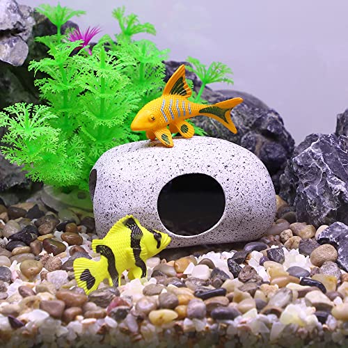 Aquarium Decorations Hideaway Rock Cave, Ceramic Fish Tank Decoration Stone for Aquatic Pets to Breed Rest, Gray 3.66x2.60x2.05 Inches