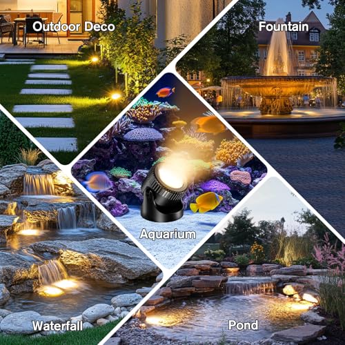 POPOSOAP Pond Lights 4-in-1 Warm White, Underwater Pond Lights with Timer/ IP68 Waterproof Submersible LED Fountain Lights for for Pond Waterfall Fountain Aquarium Garden Patio Pool(Set of 4)-P64H - size: 4 Warm White Lights- Corded Electric
