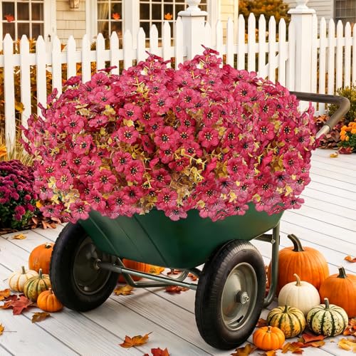 Artificial Flowers for Outdoor,Silk Flowers No Fade Fake Plastic Flowers Faux Plants for Outdoors Outside Front Porch Hanging Planter Window Box Garden Home Decoration,13 Pack Dark Red - color: Dark Red, size: Artificial Flowers(13 Pcs)