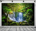 BELECO 17x10ft Fabric Jungel Forest Waterfall Photography Backdrop Tropical Rainforest Cascade Green Trees Landscape Background Walking Travel Outdoor Camping Activity Photo Shoot Studio Props - size: 17x10FT