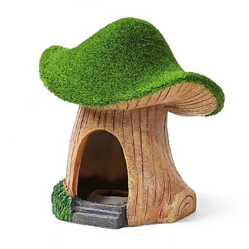 AnRui Green Moss Mushroom Aquarium Decor Cute Fish Tank Decorationss Resin Aquarium Decor Hideout Cave Ornament for Small Fish, Hermit Crab, Shrimp, Goldfish and Reptiles - size: Small