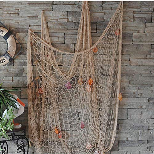 Nature Fish Net Wall Decoration with Shells, Ocean Themed Wall Hangings Fishing Net Party Decor for Pirate Party,Wedding,Photographing Decoration (Fishnet-2pack-Beige) - color: 2pack-beige&beige
