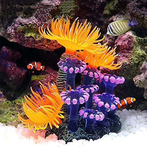 TOPINCN Artificial, Simulation Plant Luminous Silicone Sea Anemone for Fish Landscape Decoration Aquarium Ornaments(2.4 * 2.0 * 3.1inch)
