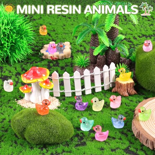 200PCS Mini Resin Animals Cute Tiny Ducks Glow in Dark,Miniature Duck Figures to Hide,Little Animal Small Figurines Bulk for Topper Desk Garden Dollhouse Landscape Ornaments DIY Crafts & Decor - color: Luminous Colorful Ducks-200pcs