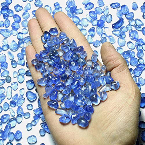 Glass Stones, 1Lb/460g Irregular Sea Glass Pebbles Non-Toxic Artificial Gemstones for Vase Filler/Terrarium Aquarium Turtle Tank Decoration/Handmake Artwork, Light Blue - color: Light Blue