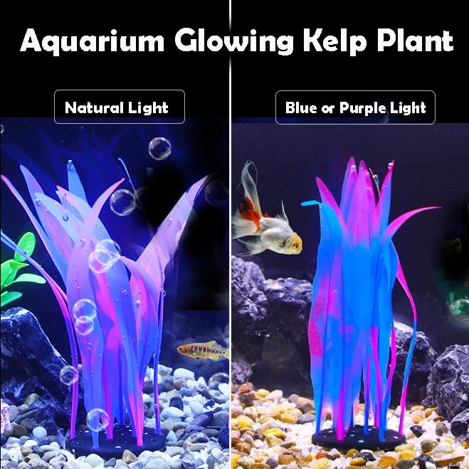 2Pcs Soft Silicone Aquarium Plants Glowing Kelp Fish Tank Plants Decor Artificial Aquarium Plant Decoration Simulation Artificial Water Grass for Fish Tank,Blue,7inch - color: Blue, size: 7inch