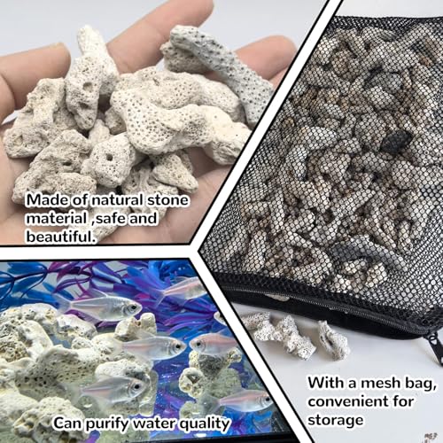 Tfwadmx Crushed Coral for Freshwater Aquarium Reusable Fish Tank Filter Substrate with Aquarium Filter Floss Media Bag 1.1lb/500g