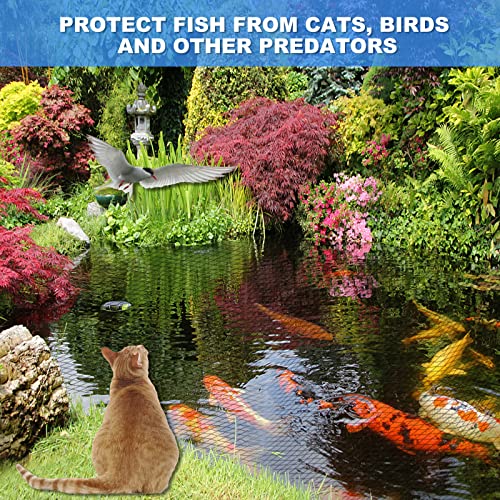 BUZIFU Pond Netting, 14 x 14 FT Pond Net for Koi Ponds, Garden Pool Fine Mesh Pond Netting for Leaves, Protects Koi Fish from Birds Cats Predators, with 14 Stakes and 30 Cable Zip Ties - size: 14x14FT