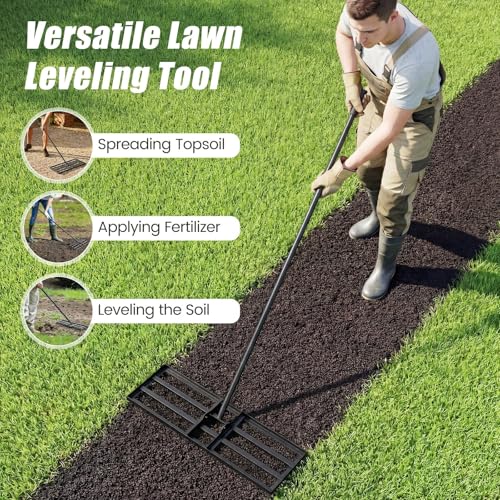COSTWAY 30x10 Inch Lawn Leveling Rake, Soil Sand Dirt Leveling Tool, Ground Leveler for Yard, Landscape, Garden, Pasture (Black, 30"x10") - color: Black