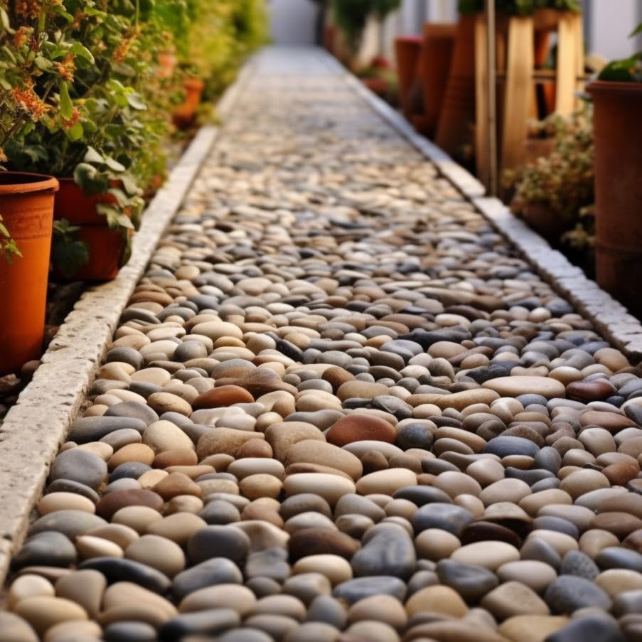 6 LBS River Rocks, StoneCreek, Decorative Garden Stones for Plant Landscaping, Polished Gravel Filler Pebbles for Home Decoration, Vases, Succulents, Flower Beds and Fish Tanks (Mixed Color, Medium) - color: Mixed Color, size: 6 LBS