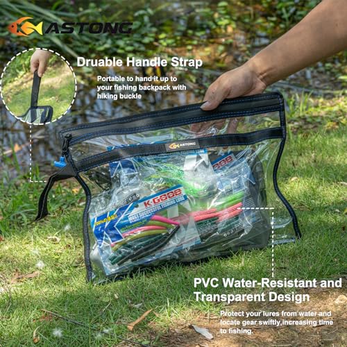 2 Layer Water-resistant Fishing Bait PVC Clear Storage Bag BaitShield Tackle Bag Storage for Bait Tackle Lures Soft Plastics and Fishing Gear Large Capacity 2 Size (2Pcs Medium+2Pcs Large)