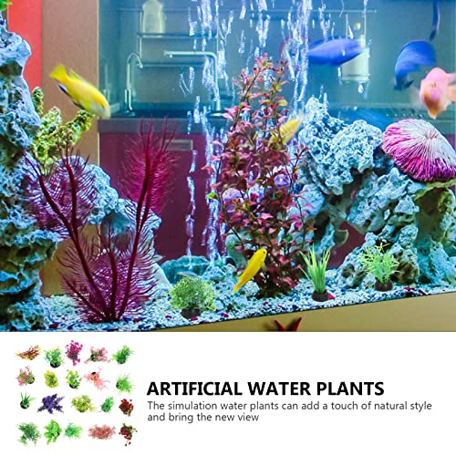 SEWACC 20pcs Artificial Fish Tank Plants Plastic Grass Plants Aquarium Decorations, Simulation Water Grass, Mixed Style, Small Betta Goldfish Turtle Tank Accessories