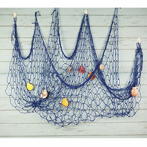 Mediterranean Fishing Net Decoration, Fish Netting with Seashell Decor, Nautical Party Decorations, Blue