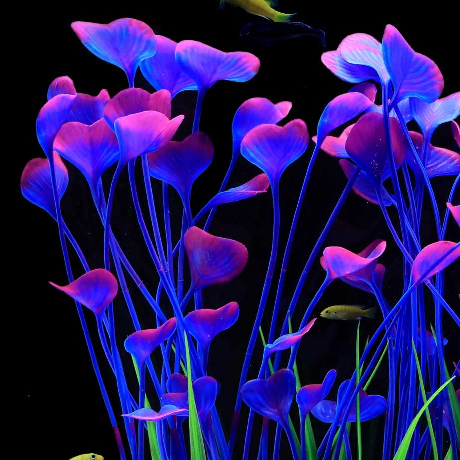 JIH Plastic Plants for Aquarium,Tall Artificial Plants for Fish Tank Decor 15.6 Inch (2 Pcs) (Purple)