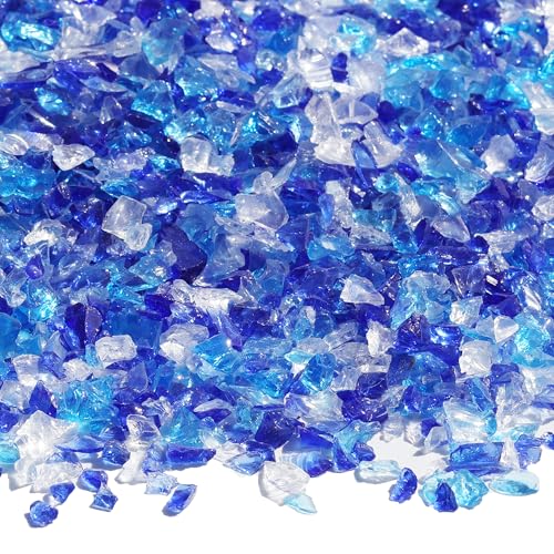 QYGL Crushed Glass for Resin Art, DIY Crafts, and Home Decor - 0.9LB Blue Mixed Broken Glass Pieces 3-6mm, for Vase Fillers, Tabletop Fire Pit, and Aquarium Rocks - color: Cobalt Blue, Aquamarine, White