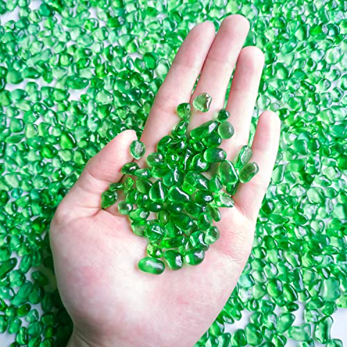 Keedolla 3 LB Green Sea Glass Aquarium Pebbles Polished Betta Fish Tank Gravel, Clear Fish Bowl Pebbles Colorful Glass Stones Rocks for Decoration Vases Aquarium Gravel Decor Art Craft - color: Green, size: 3 Pounds