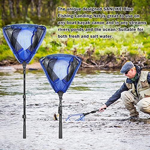 SANLIKE Fishing Net Folding Landing Net with Extra Long Telescoping Pole Handle, 37-98.4inch Rubber Coated Fishing Net for Easy Catch Release, Fish Net for Kids and Adults, 98.4"/ 71"/ 50.4"/ 43"/ 37" - size: 39.3-70.8"
