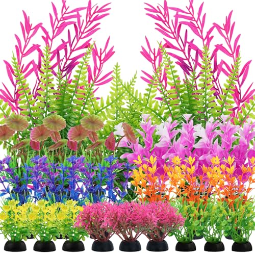QUOZUO 25 Pack Aquarium Plants, Fish Tank Decor Colorful Plants Artificial Aquarium Decorations for Household and Office Aquarium Simulation, Small to Large