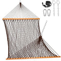Lazy Daze Hammocks Double Rope Hammock, 2 Person Traditional Outdoor Hand Woven Cotton Rope Hammock with Spreader Bar, Carabiners, Tree Straps, Chains for Patio Yard - Max 450 Lbs, Dark Brown - color: Dark Brown