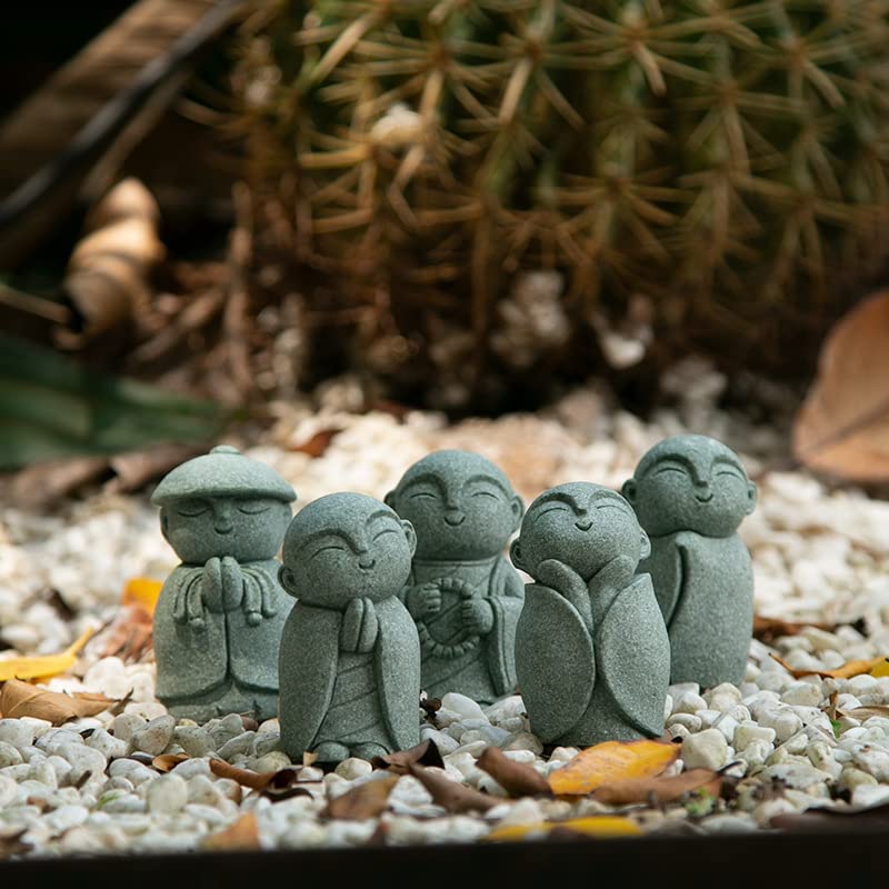 livelyfish Mini Monk Statue Japanese Buddha Figurine Feng Shui Praying Monk Statues Sandstone Sculptures for Fish Tank Aquarium Home Decoration, 10 - size: 10